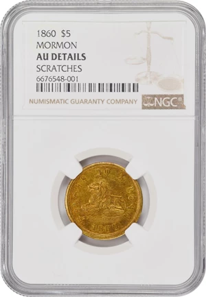 image for: 1860 Mormon $5. K-6. Rarity-5. AU Details--Scratches (NGC).