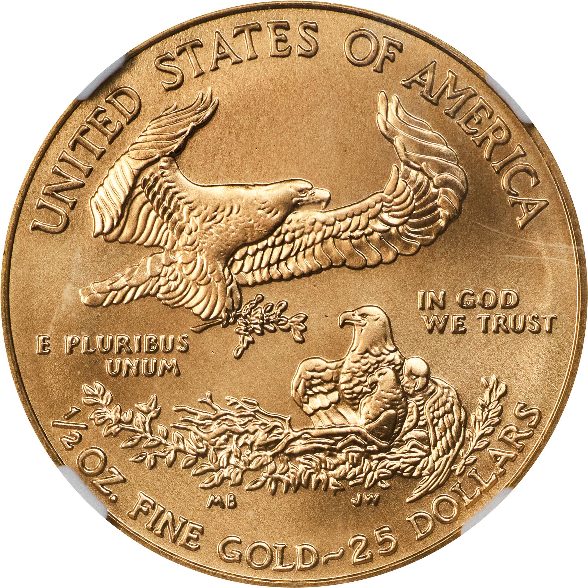 image for: 2021 Half-Ounce Gold Eagle. Type I, Family of Eagles. Obverse Struck Through. MS-69 (NGC).