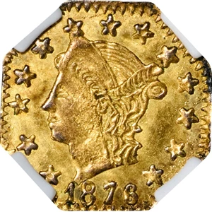 image for: 1876 Octagonal 25 Cents. BG-780. Rarity-4. Liberty Head. Unc Details--Environmental Damage (NGC).