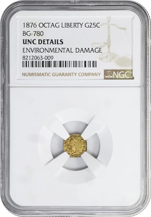 image for: 1876 Octagonal 25 Cents. BG-780. Rarity-4. Liberty Head. Unc Details--Environmental Damage (NGC).