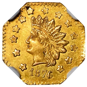 image for: 1876/5 Octagonal $1. BG-1128. Rarity-5. Indian Head. MS-62 (NGC).