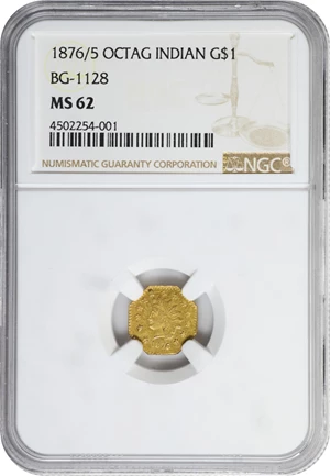 image for: 1876/5 Octagonal $1. BG-1128. Rarity-5. Indian Head. MS-62 (NGC).