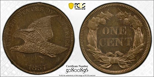 image for: 1857 Flying Eagle Cent. Snow-2, FS-401b. Type of 1856. MS-63 PL (PCGS). CAC.