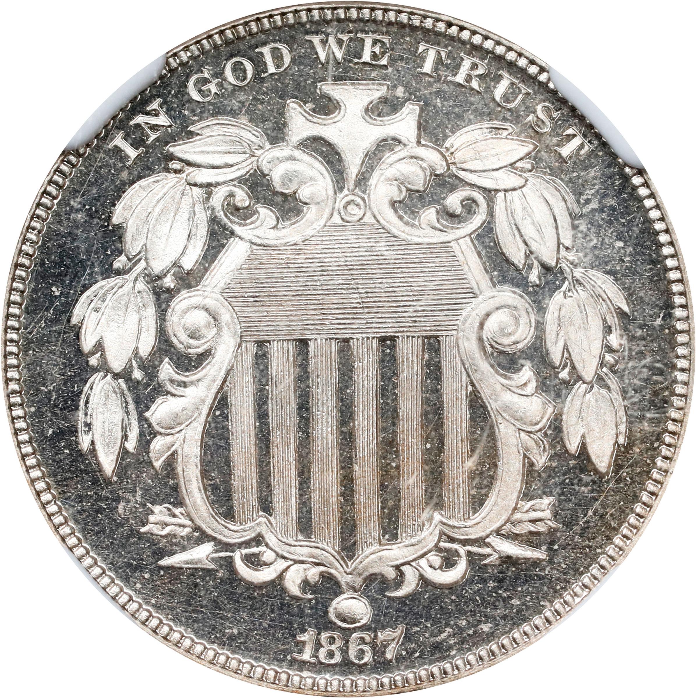 image for: 1867 Shield Nickel. No Rays. Proof-65 Ultra Cameo (NGC).