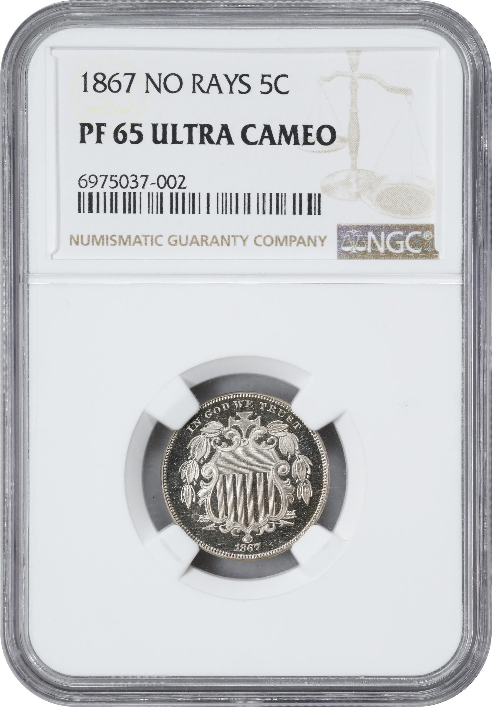 image for: 1867 Shield Nickel. No Rays. Proof-65 Ultra Cameo (NGC).
