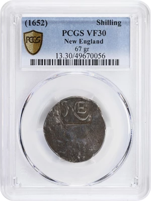 image for: Undated (1652) NE Shilling. Noe 1-A, Salmon 1-B, W-40. Rarity-6+. VF-30 (PCGS).