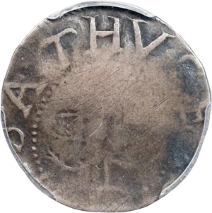 image for: 1652 Oak Tree Shilling. Noe-5, Salmon 3-D, W-470. Rarity-2. IN at Bottom. Fine Details--Excessively Clipped (PCGS).