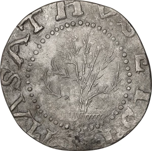 image for: 1652 Oak Tree Shilling. Noe-6, Salmon 4-D, W-480. Rarity-6. IN at Bottom. EF Details--Environmental Damage (PCGS).