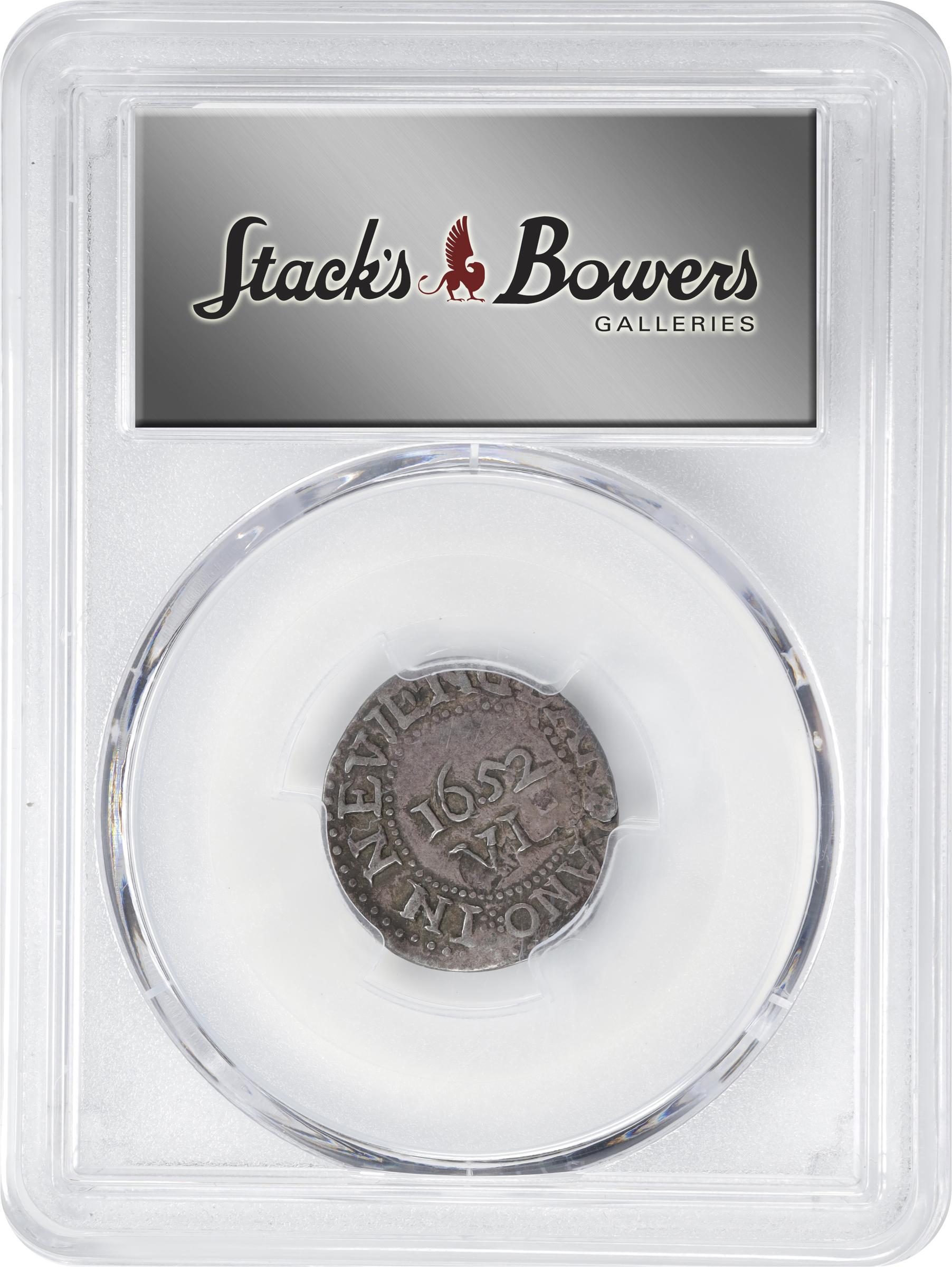 image for: 1652 Oak Tree Sixpence. Noe-16, Salmon 1-A, W-360. Rarity-5. IN on Reverse. VF-20 (PCGS).