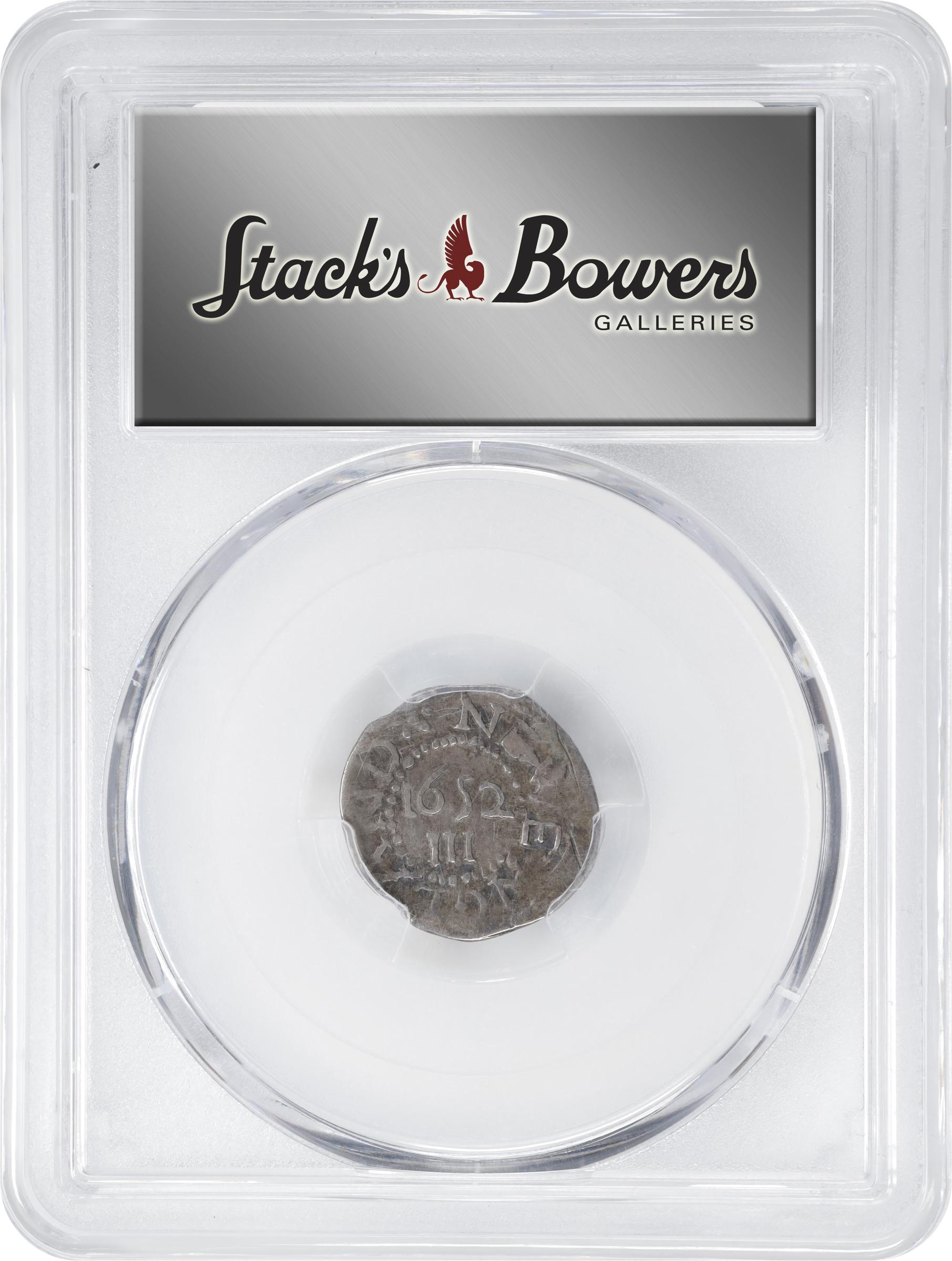 image for: 1652 Oak Tree Threepence. Noe-27, Salmon 5-Aii, W-300. Rarity-5. No IN on Obverse. VF-30 (PCGS).