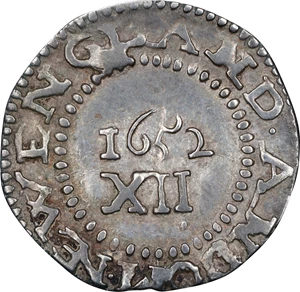 image for: 1652 Pine Tree Shilling. Large Planchet. Noe-8, Salmon 7-E, W-740. Rarity-4. Without Pellets at Trunk, Ligatured NE in Legend. AU-50 (PCGS).