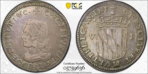 image for: Undated (1659) Lord Baltimore Sixpence. Hodder 2-C, W-1060. Rarity-5. Small Bust, No Stop. Silver. EF-45 (PCGS).