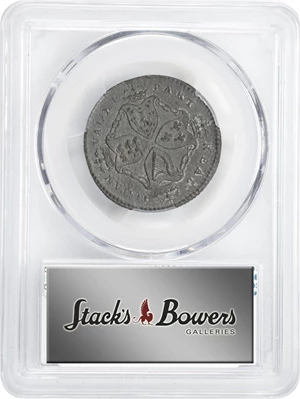 image for: Undated (1688) American Plantations Token, or 1/24 Part Real. Original(?). Newman 4-E, W-1155. Rarity-4+. 7 Harp Strings. MS-61 (PCGS).