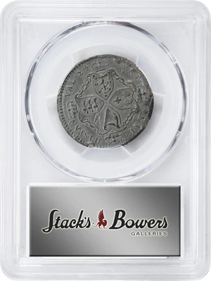 image for: Undated (ca. 1828) American Plantations Token, or 1/24 Part Real. Restrike. Newman 5-D, W-1140. Rarity-4+. 11 Harp Stings. AU Details--Environmental Damage (PCGS).
