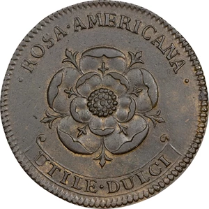 image for: Undated (1722) Rosa Americana Twopence. Martin 2.1-B.1, W-1322. Rarity-3. Motto in Ribbon. AU-58 (PCGS).