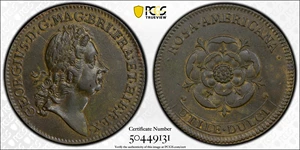 image for: Undated (1722) Rosa Americana Twopence. Martin 2.1-B.1, W-1322. Rarity-3. Motto in Ribbon. AU-58 (PCGS).