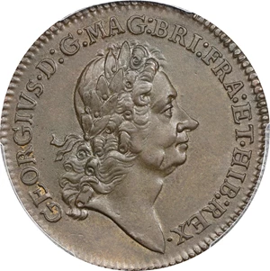 image for: Undated (1722) Rosa Americana Twopence. Martin 2.1-B.1, W-1322. Rarity-3. Motto in Ribbon. Double Struck. AU Details--Environmental Damage (PCGS).