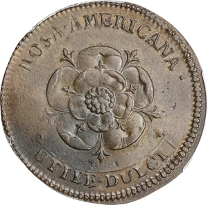 image for: Undated (1722) Rosa Americana Twopence. Martin 2.1-B.1, W-1322. Rarity-3. Motto in Ribbon. Double Struck. AU Details--Environmental Damage (PCGS).