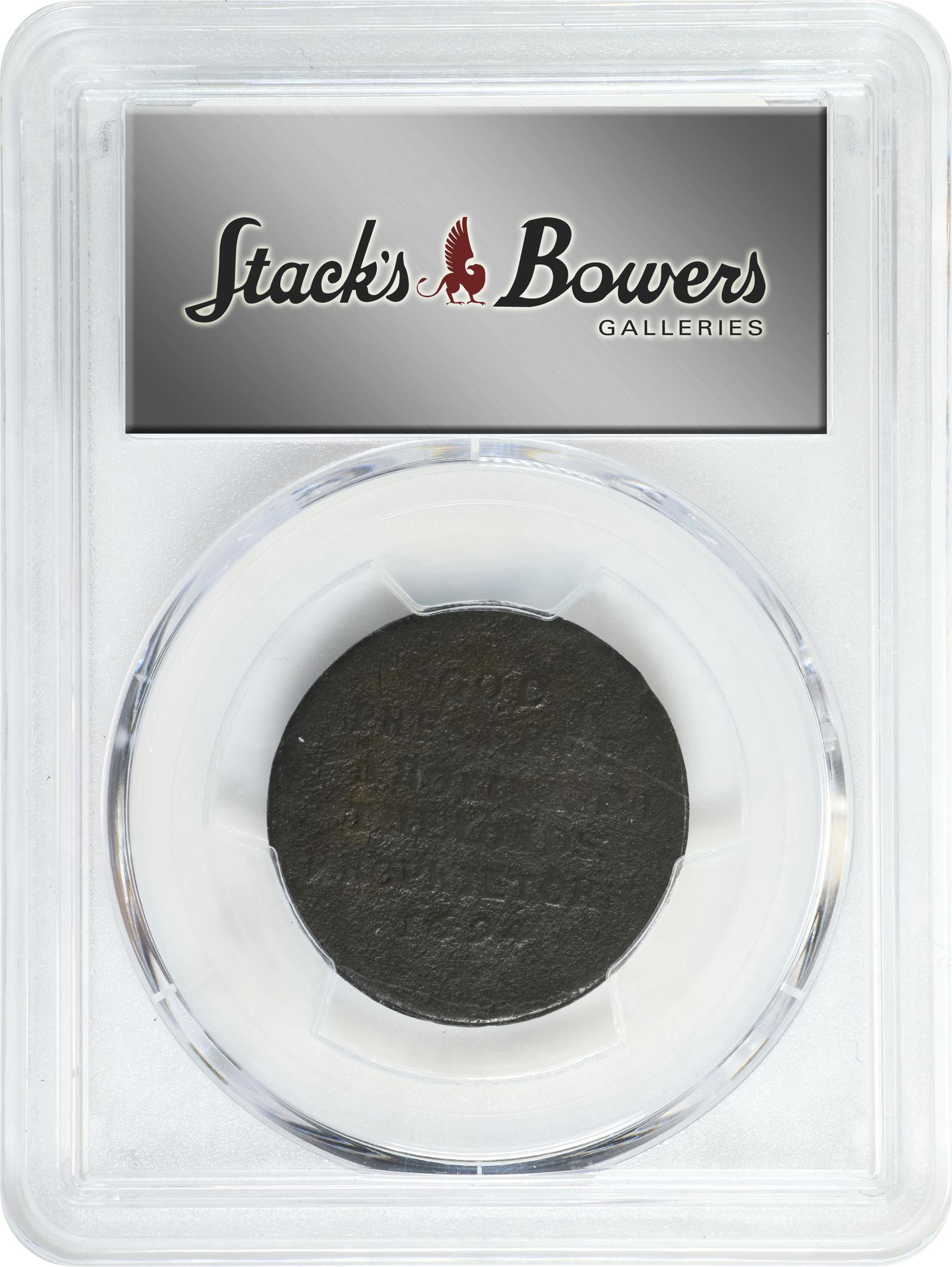 image for: 1694 Carolina Elephant Token. Hodder 2-F, W-12120. Rarity-6. PROPRIETORS, O/E. Fine Details--Environmental Damage (PCGS).