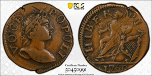 image for: 1760 Voce Populi Farthing. Nelson-1, W-13800. Rarity-5. Large Letters. EF-45 (PCGS).