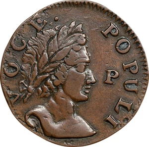 image for: 1760 Voce Populi Halfpenny. Nelson-12, Zelinka 15-N, W-13950. Rarity-3. P in Front of Face. AU-50 (PCGS).