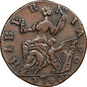 image for: 1760 Voce Populi Halfpenny. Nelson-12, Zelinka 15-N, W-13950. Rarity-3. P in Front of Face. AU-50 (PCGS).