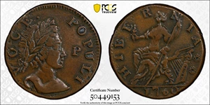image for: 1760 Voce Populi Halfpenny. Nelson-12, Zelinka 15-N, W-13950. Rarity-3. P in Front of Face. AU-50 (PCGS).
