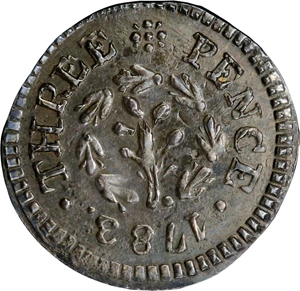 image for: 1783 John Chalmers Threepence. W-1760. Rarity-5. Double Struck. AU-55 (PCGS).