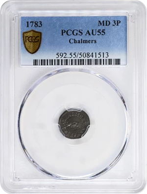 image for: 1783 John Chalmers Threepence. W-1760. Rarity-5. Double Struck. AU-55 (PCGS).