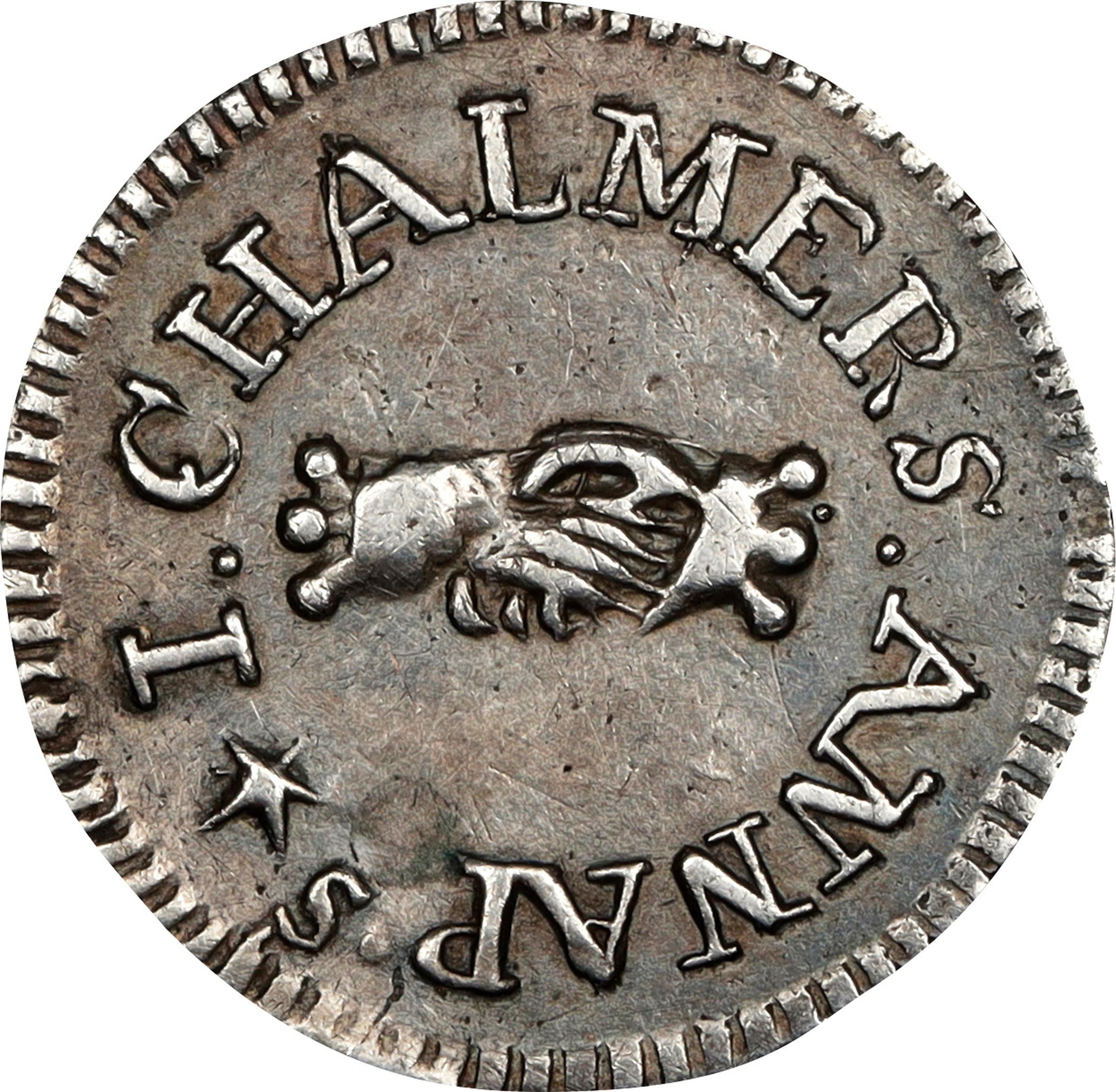 image for: 1783 John Chalmers Threepence. W-1760. Rarity-5. EF Details--Plugged (PCGS).