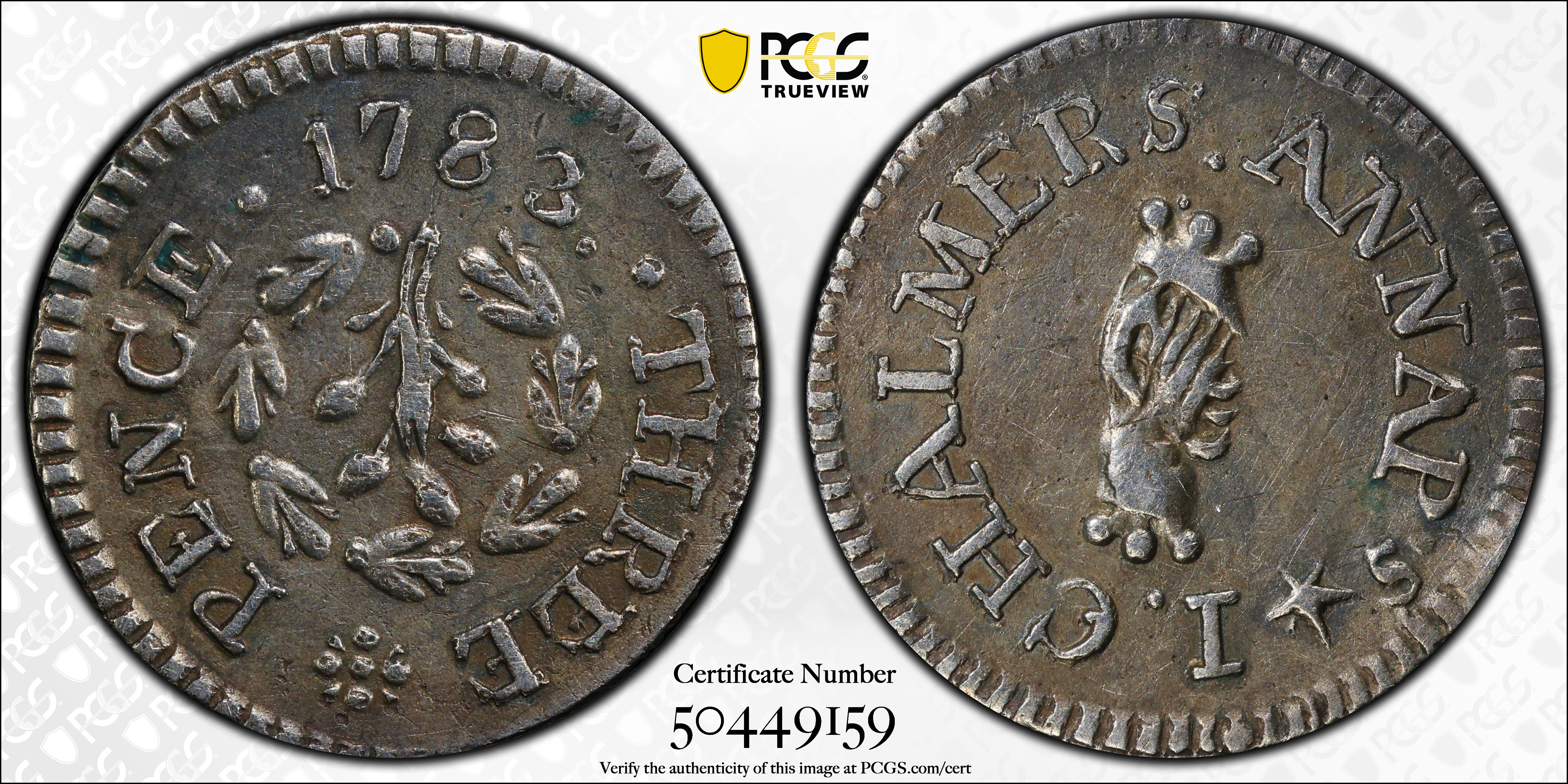 image for: 1783 John Chalmers Threepence. W-1760. Rarity-5. EF Details--Plugged (PCGS).