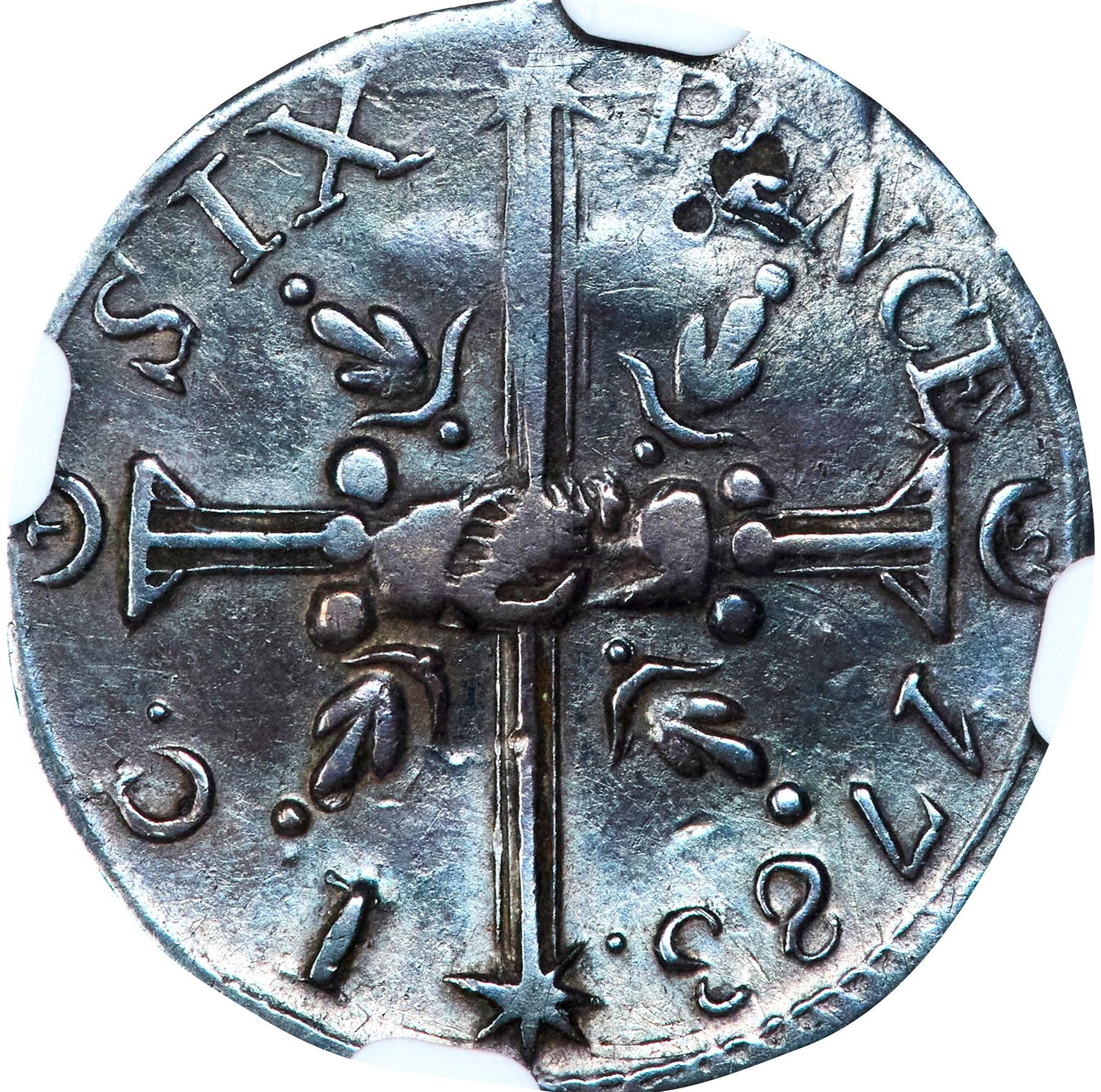 image for: 1783 John Chalmers Sixpence. W-1770. Rarity-6. Large Date. Period After Date. EF Details--Bent (NGC).