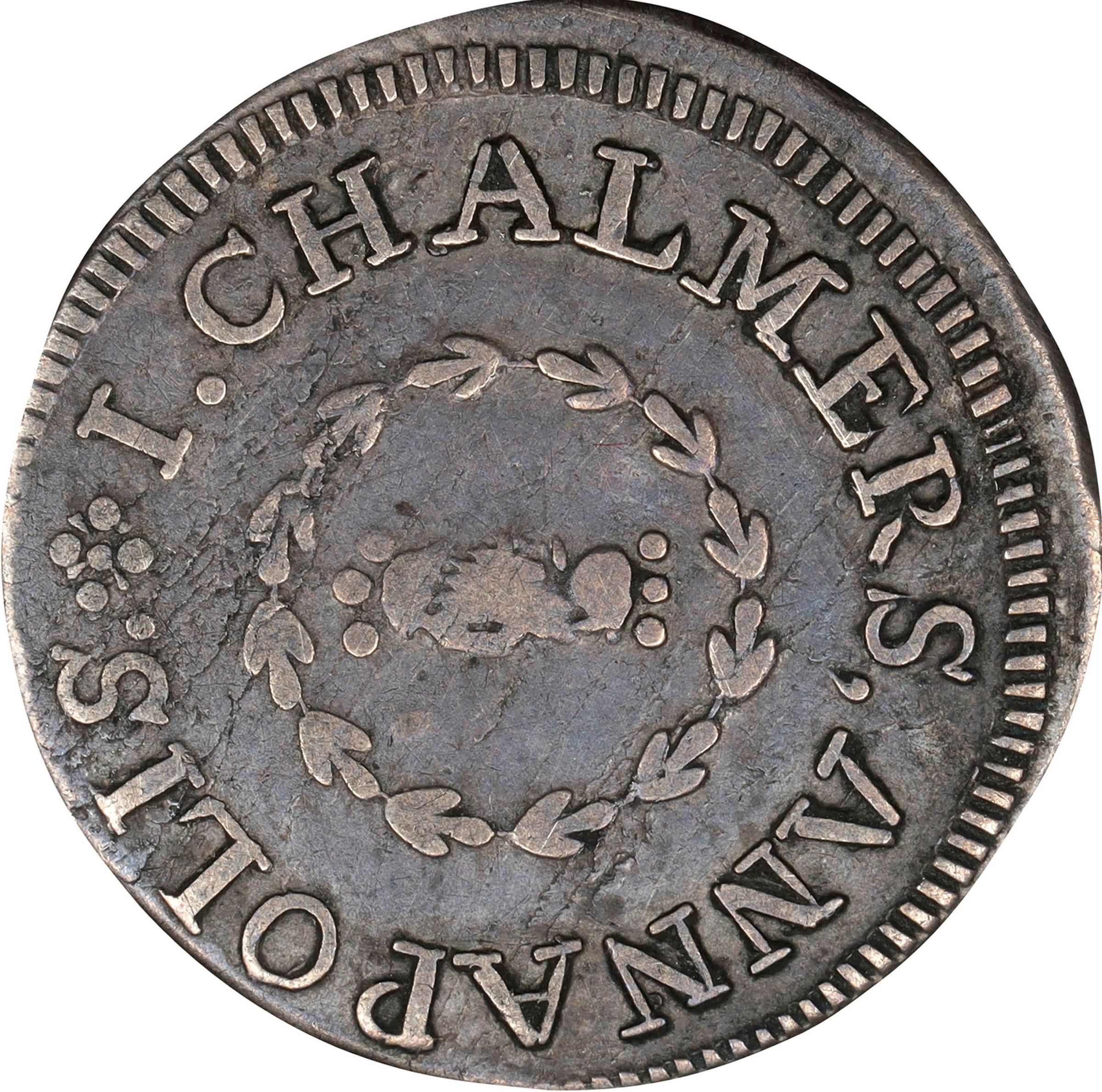 image for: 1783 John Chalmers Shilling. W-1785. Rarity-4+. Birds, Short Worm. EF-40 (PCGS).