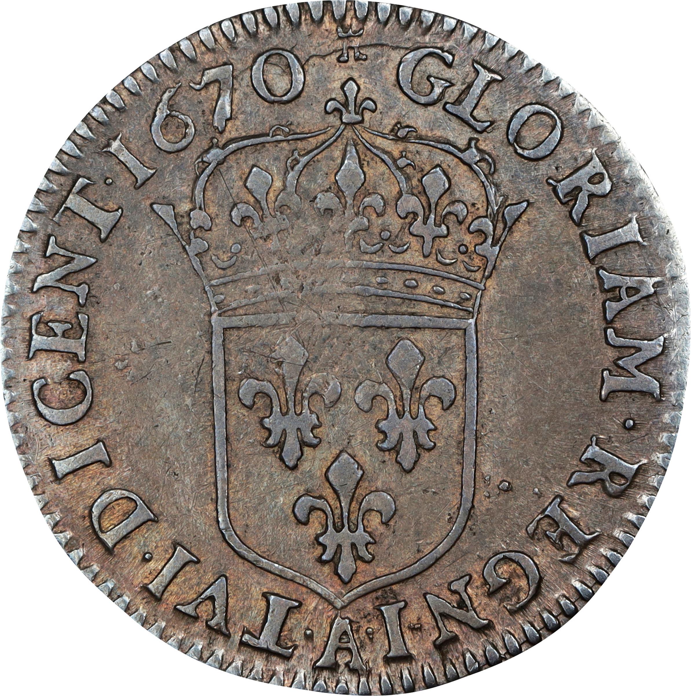 image for: 1670-A 5 Sols. Paris Mint. Martin 6-D, Lecompte-186, Hodder-3, W-11605. AU-55 (PCGS).