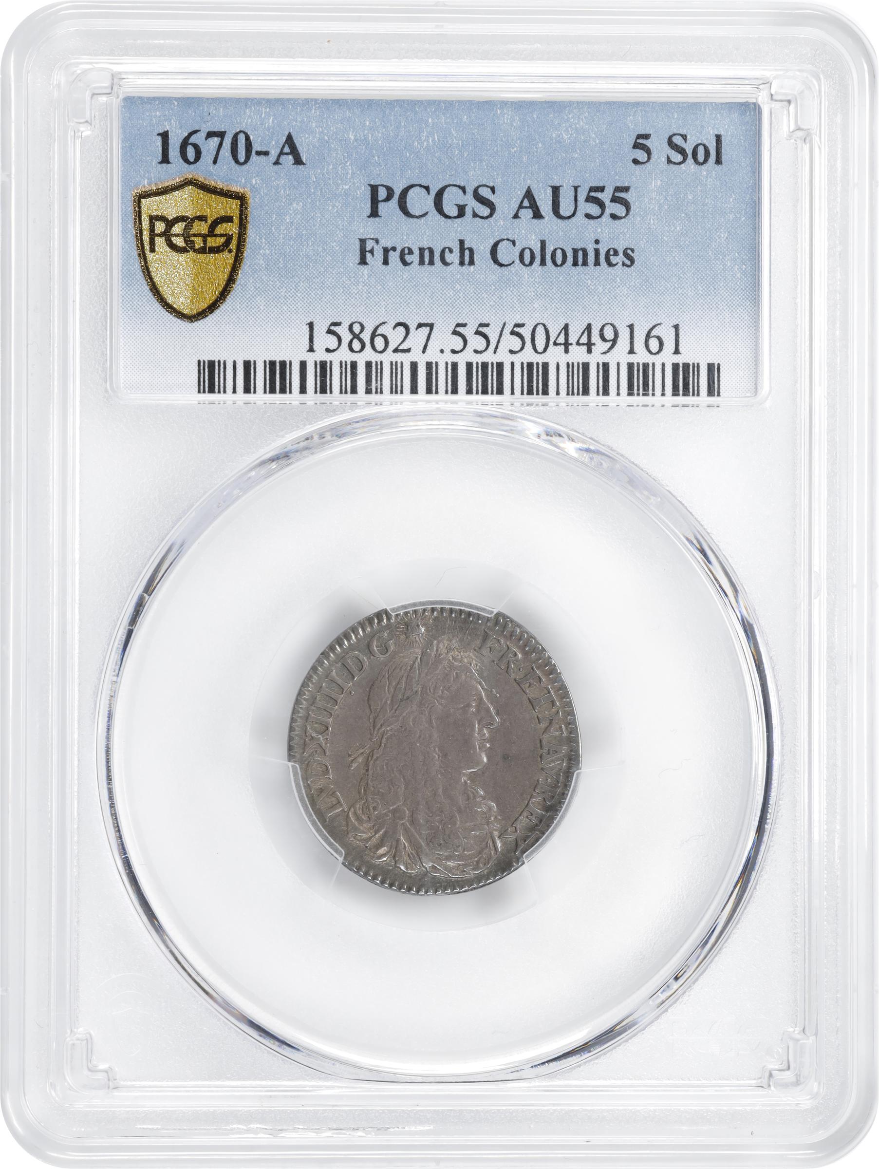 image for: 1670-A 5 Sols. Paris Mint. Martin 6-D, Lecompte-186, Hodder-3, W-11605. AU-55 (PCGS).