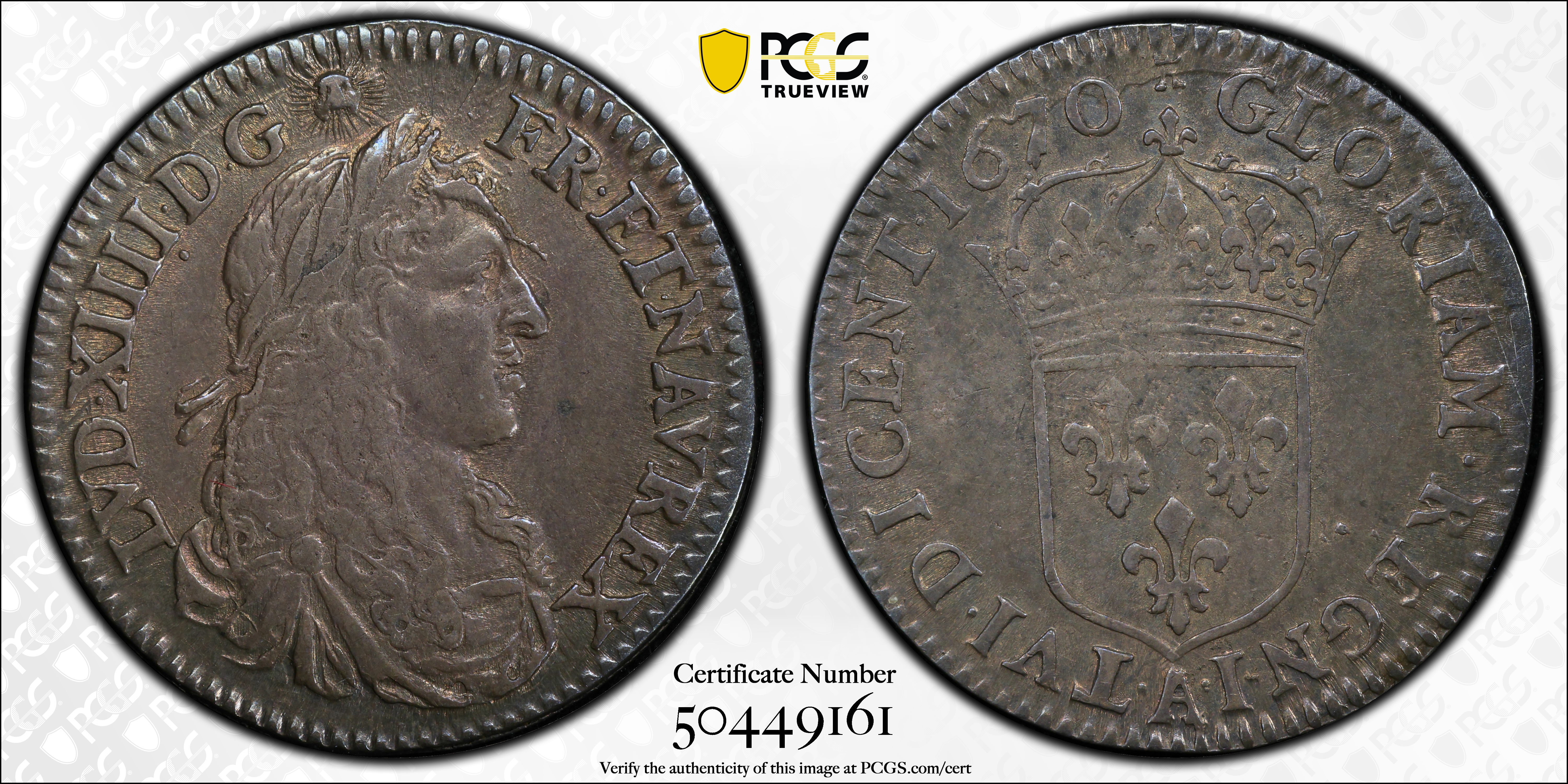 image for: 1670-A 5 Sols. Paris Mint. Martin 6-D, Lecompte-186, Hodder-3, W-11605. AU-55 (PCGS).