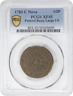 image for: 1783 Nova Constellatio Copper. Crosby 1-A, W-1860. Rarity-4. CONSTELLATIO, Pointed Rays, Large U.S. EF-45 (PCGS).