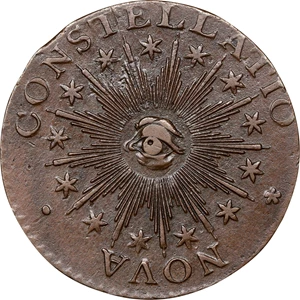 image for: 1783 Nova Constellatio Copper. Crosby 2-B, W-1865. Rarity-2. CONSTELLATIO, Pointed Rays, Small U.S. AU-50 (PCGS).