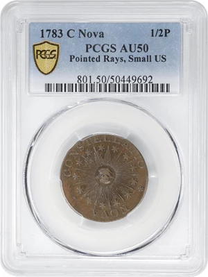image for: 1783 Nova Constellatio Copper. Crosby 2-B, W-1865. Rarity-2. CONSTELLATIO, Pointed Rays, Small U.S. AU-50 (PCGS).