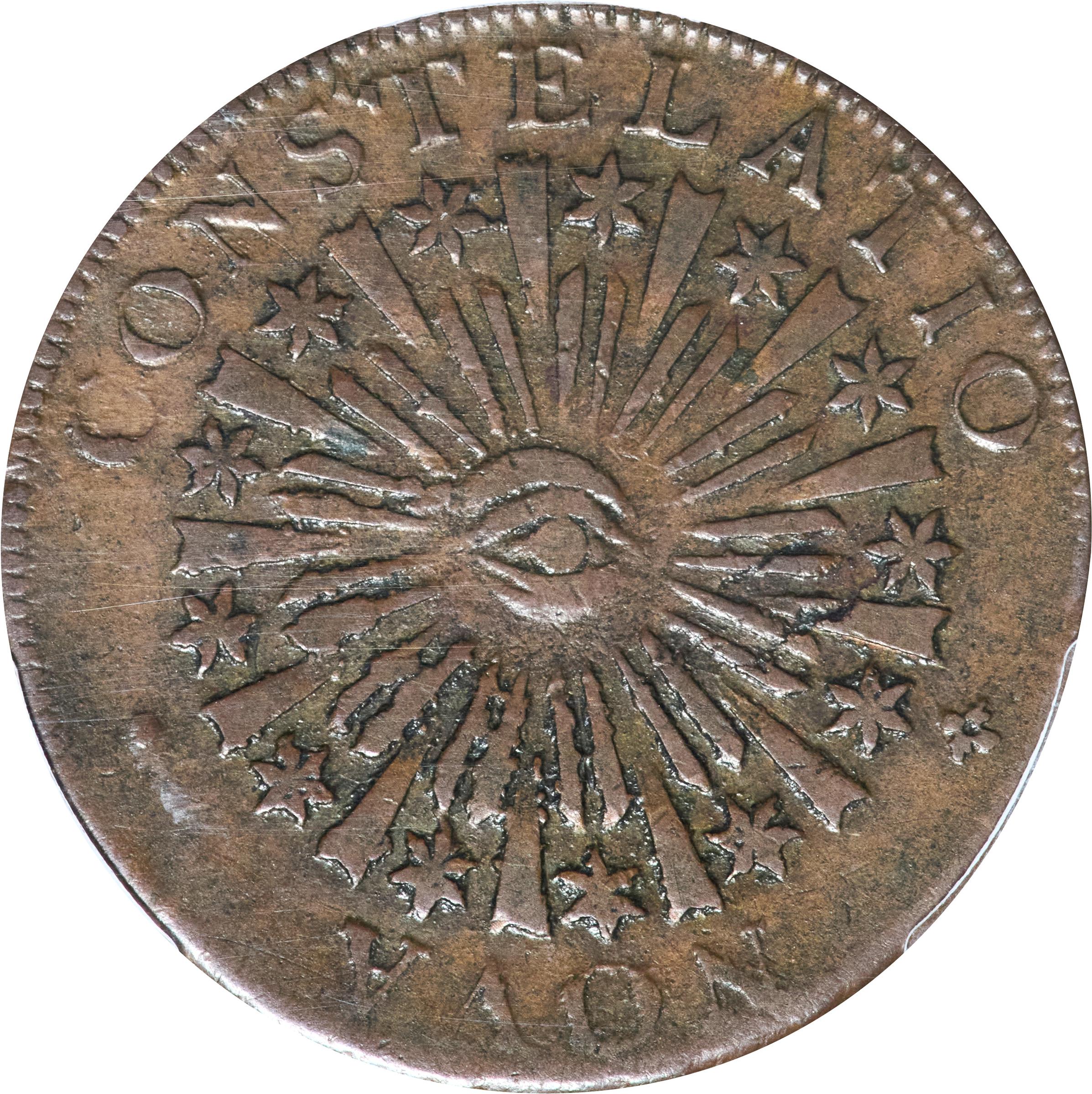 image for: 1785 Nova Constellatio Copper. Crosby 1-B, W-1880. Rarity-4. CONSTELATIO, Blunt Rays. EF-45 (PCGS).