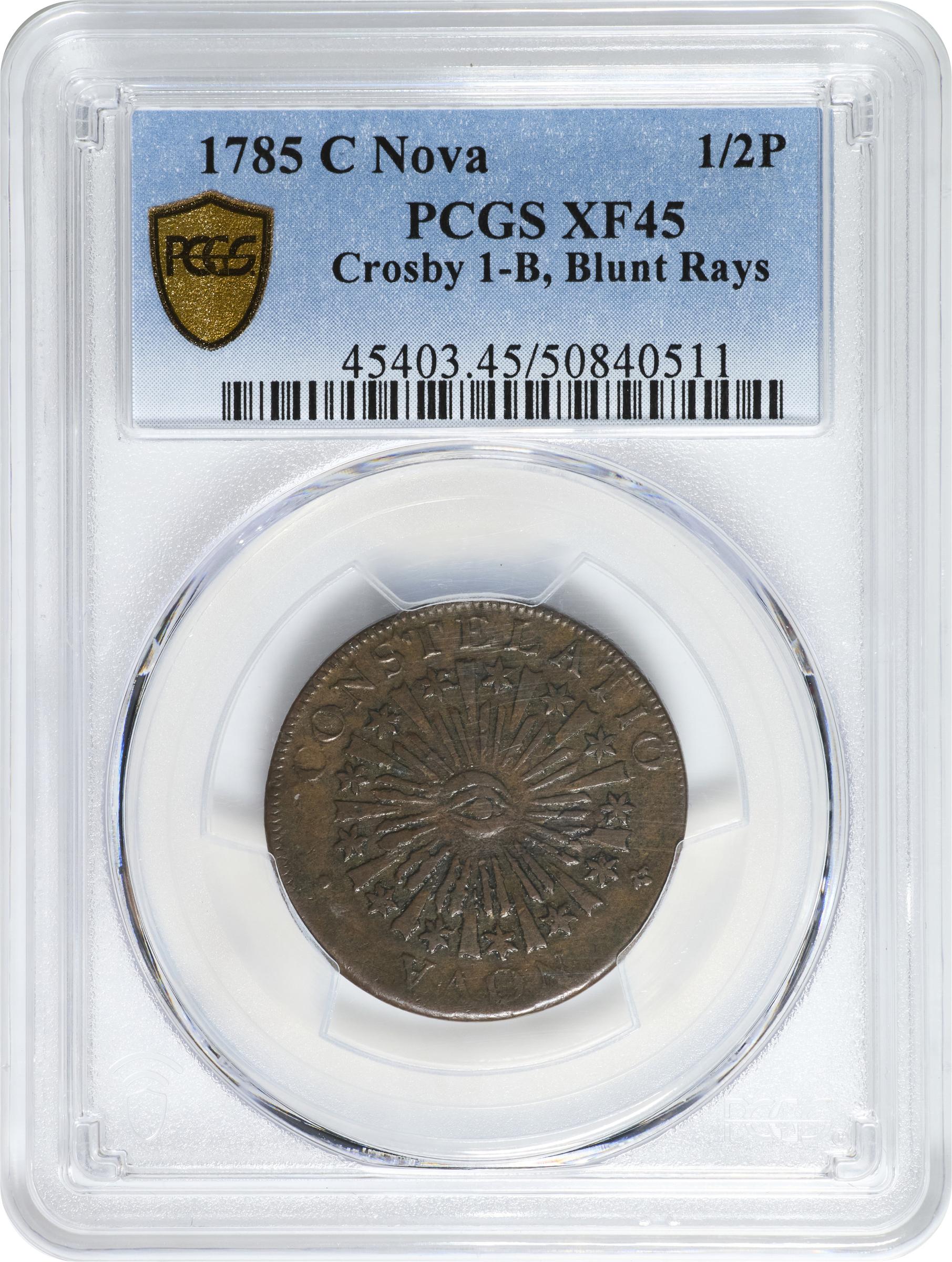 image for: 1785 Nova Constellatio Copper. Crosby 1-B, W-1880. Rarity-4. CONSTELATIO, Blunt Rays. EF-45 (PCGS).