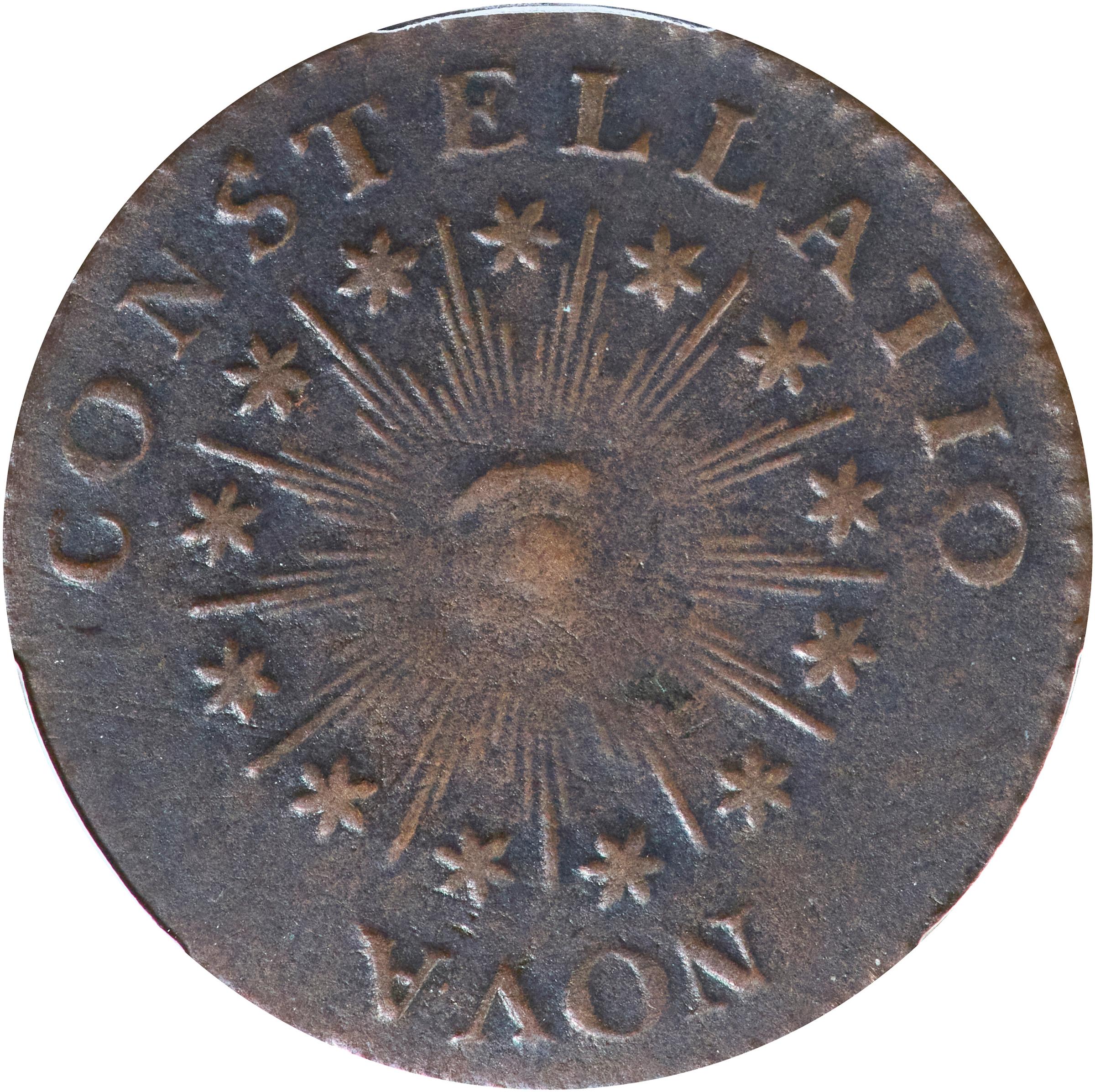 image for: 1785 Nova Constellatio Copper. Crosby 2-A, W-1885. Rarity-4+. CONSTELLATIO, Pointed Rays, Small, Close Date. VF-35 (PCGS).