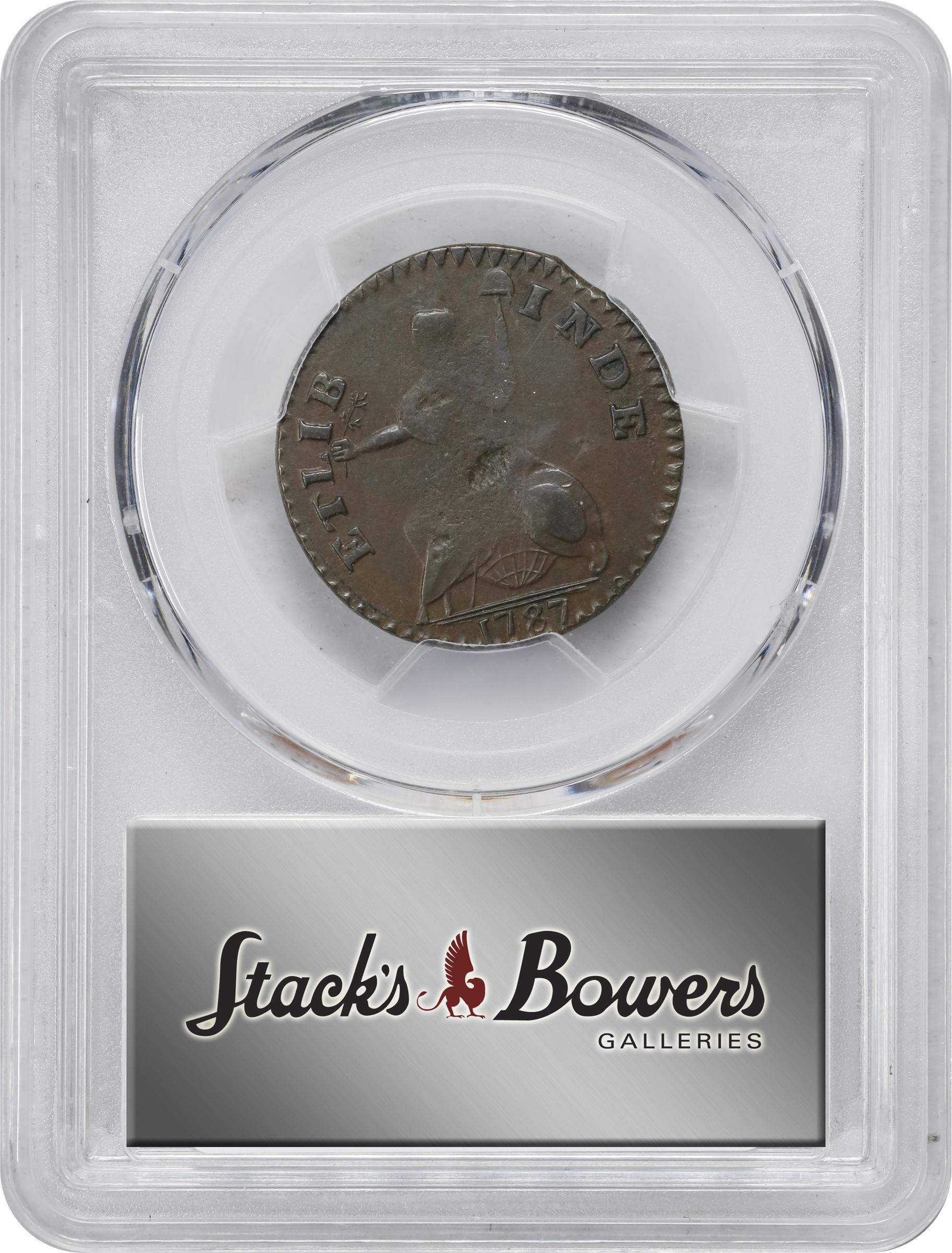 image for: 1787 Connecticut Copper. Miller 1.1-A, W-2700. Rarity-3. Mailed Bust Right, Small Head, ETLIB INDE. AU-50 (PCGS).
