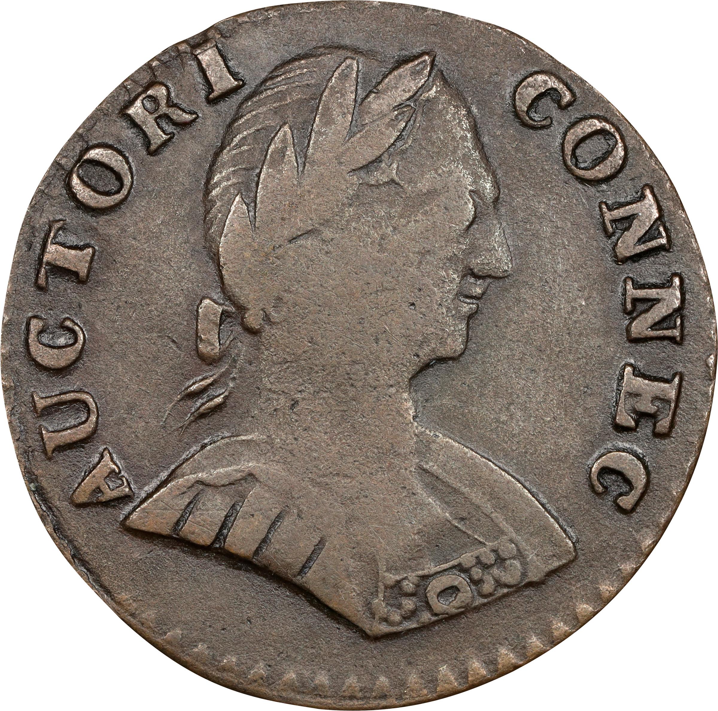 image for: 1787 Connecticut Copper. Miller 1.1-A, W-2700. Rarity-3. Mailed Bust Right, Small Head, ETLIB INDE. VF-30 (PCGS).