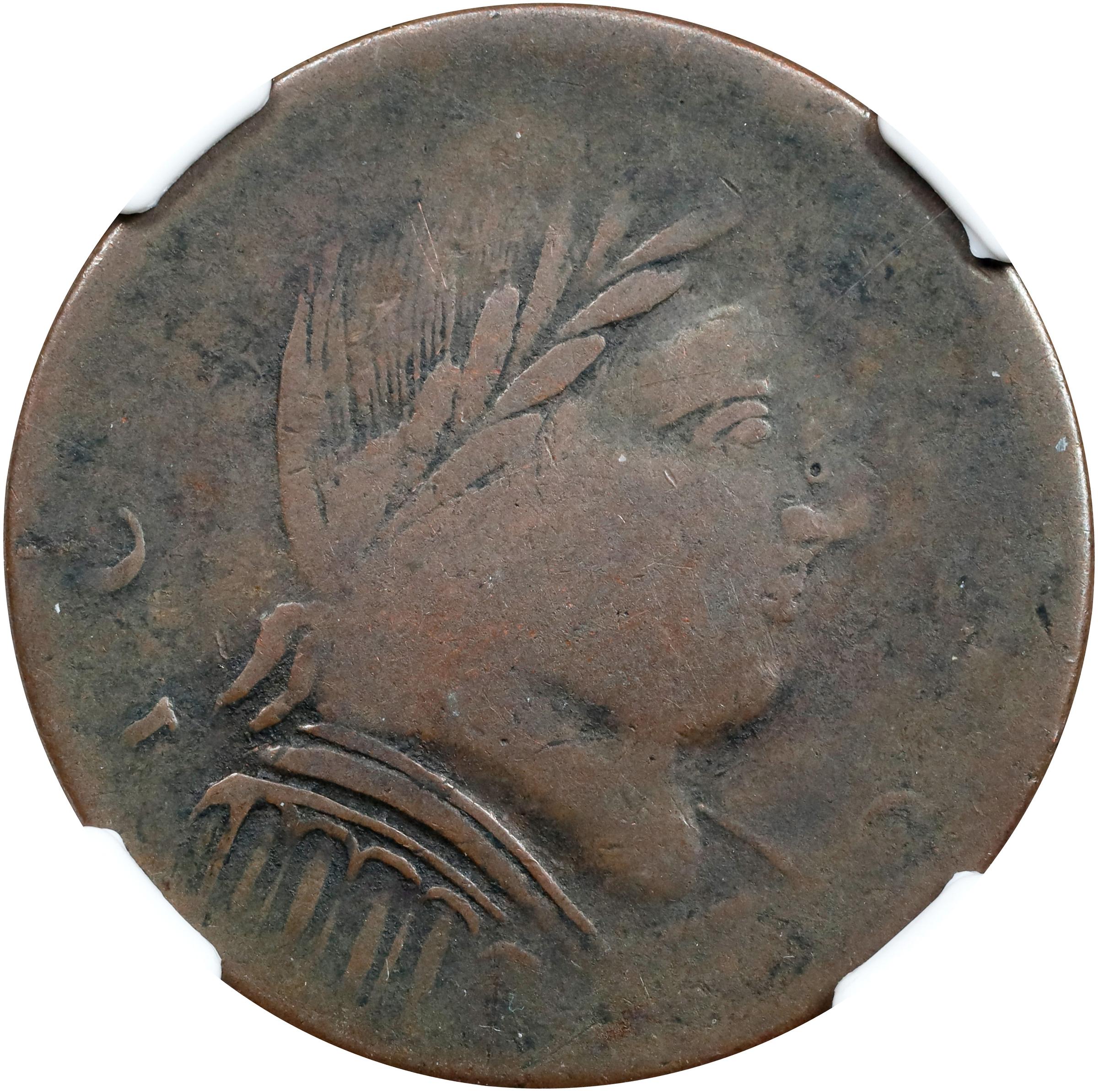 image for: 1787 Connecticut Copper. Miller 1.2-C, W-2720. Rarity-3. Mailed Bust Right, Muttonhead, Topless Liberty. VF-30 BN (NGC).