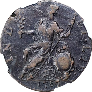 image for: 1787 Connecticut Copper. Miller 1.3-L, W-2735. Rarity-6-. Mailed Bust Right, INDE ET LIB, Six-Pointed Star. VF-30 BN (NGC).