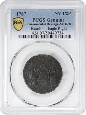 image for: 1787 Excelsior Copper. W-5780. Rarity-6+. Eagle on Globe Facing Right, Arrows at Right. EF Details--Environmental Damage (PCGS).