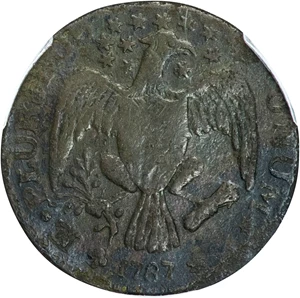 image for: 1787 Excelsior Copper. W-5785. Rarity-6. Eagle on Globe Facing Left. Fine Details--Excessive Corrosion (PCGS).