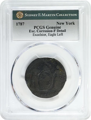 image for: 1787 Excelsior Copper. W-5785. Rarity-6. Eagle on Globe Facing Left. Fine Details--Excessive Corrosion (PCGS).