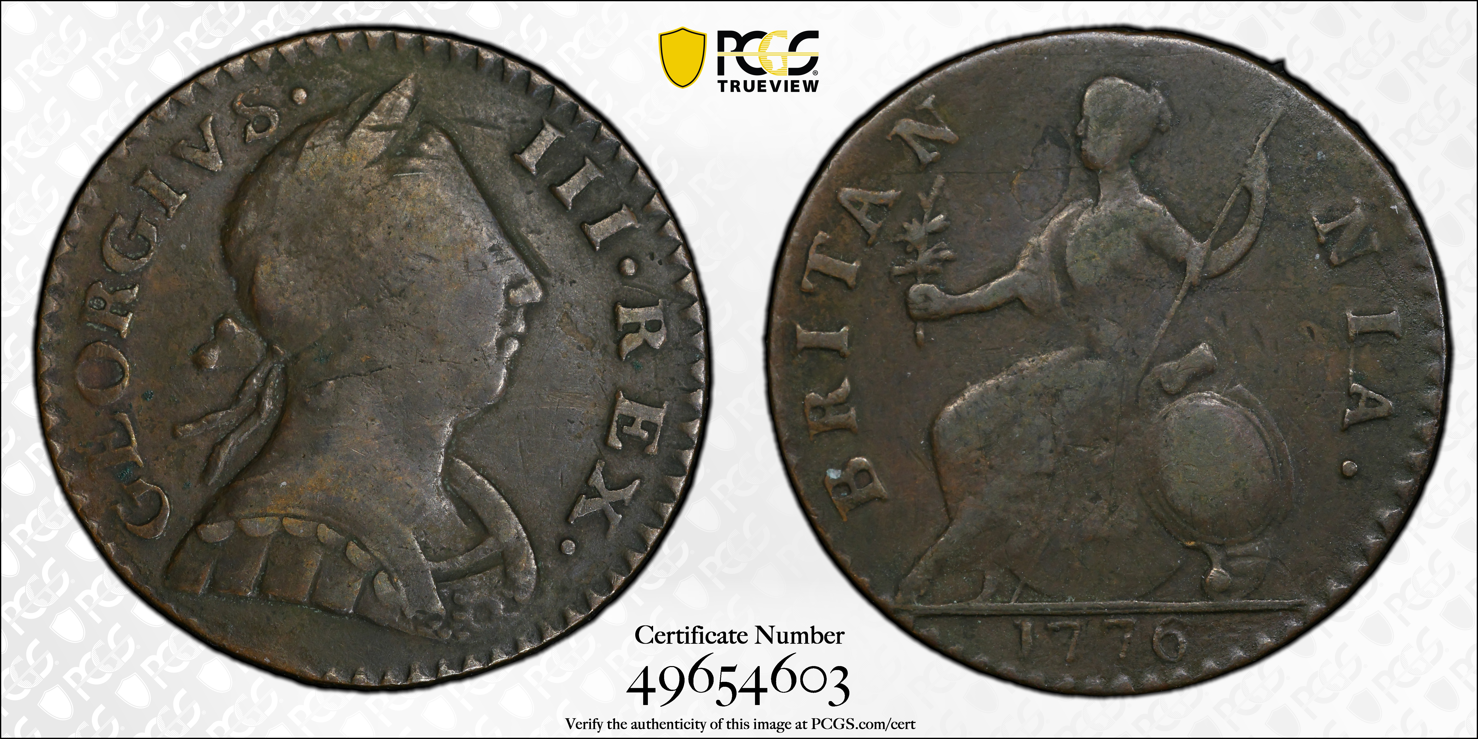 image for: 1776 Machin's Mills Halfpenny. Vlack 6-76A, W-7790. Rarity-4. GEORGIVS III, Group I, Large Date. VF-35 (PCGS).